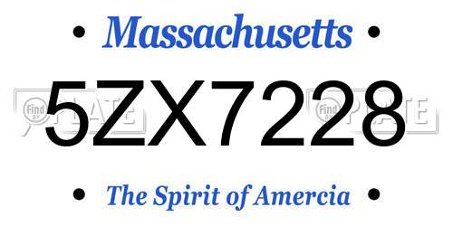 5ZX7228 Massachusetts License Plate