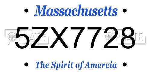 5ZX7728 Massachusetts License Plate