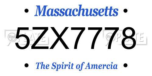 5ZX7778 Massachusetts License Plate