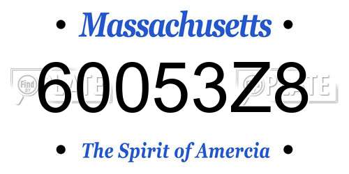 60053Z8 Massachusetts License Plate