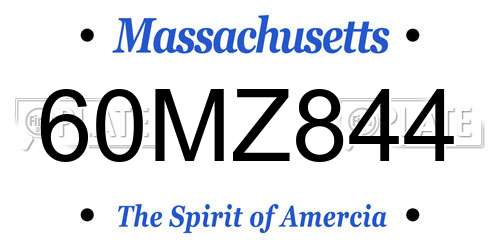 60MZ844 Massachusetts License Plate