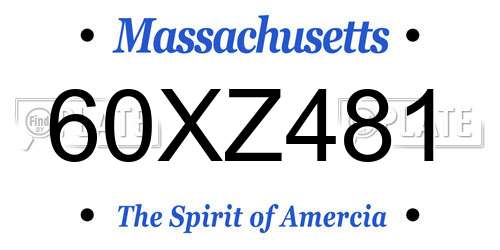 60XZ481 Massachusetts License Plate