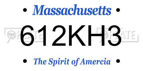 612KH3 Massachusetts License Plate