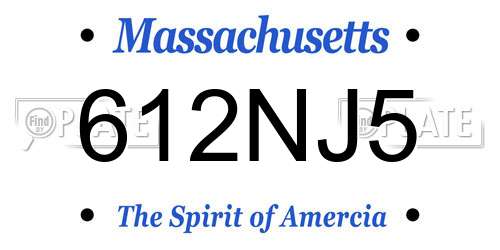 612NJ5 Massachusetts License Plate