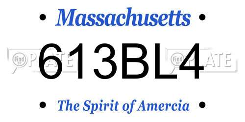 613BL4 Massachusetts License Plate