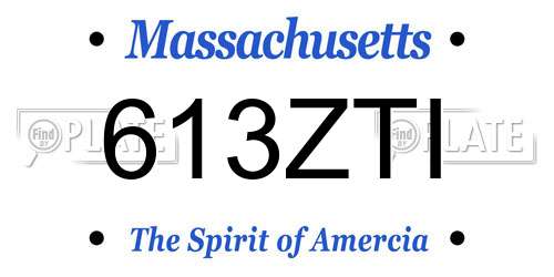 613ZTI Massachusetts License Plate