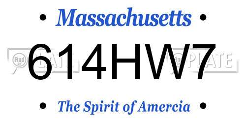 614HW7 Massachusetts License Plate