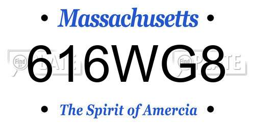 616WG8 Massachusetts License Plate