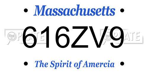 616ZV9 Massachusetts License Plate