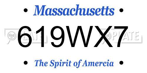 619WX7 Massachusetts License Plate
