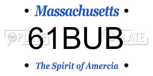 61BUB Massachusetts License Plate