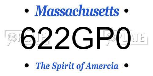 622GP0 Massachusetts License Plate