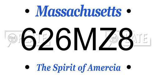 626MZ8 Massachusetts License Plate