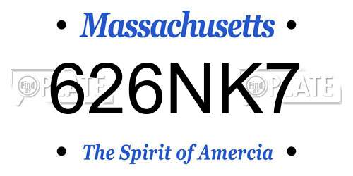 626NK7 Massachusetts License Plate