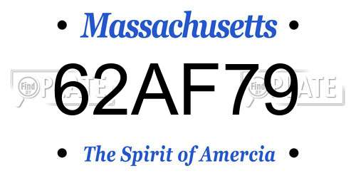 62AF79 Massachusetts License Plate