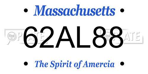 62AL88 Massachusetts License Plate