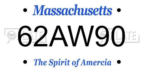 62AW90 Massachusetts License Plate
