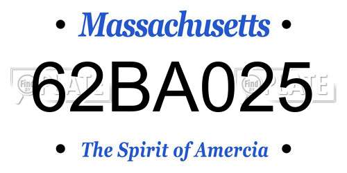 62BA025 Massachusetts License Plate
