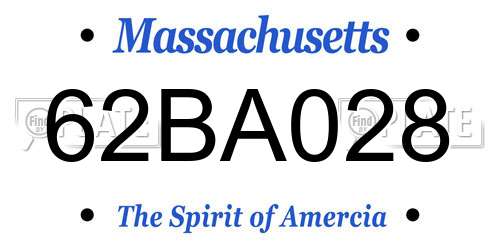 62BA028 Massachusetts License Plate