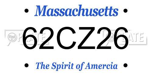 62CZ26 Massachusetts License Plate