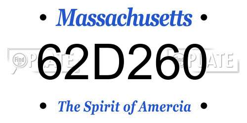 62D260 Massachusetts License Plate