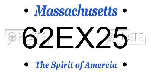 62EX25 Massachusetts License Plate