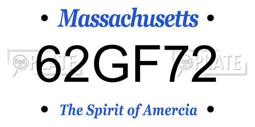 62GF72 Massachusetts License Plate