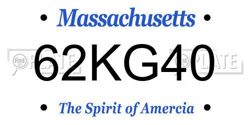 62KG40 Massachusetts License Plate