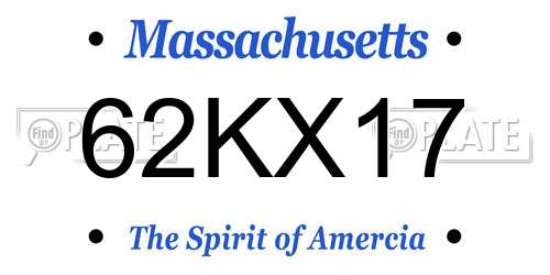 62KX17 Massachusetts License Plate