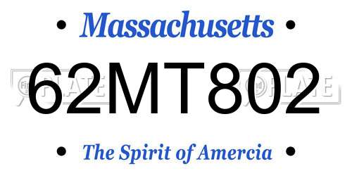 62MT802 Massachusetts License Plate