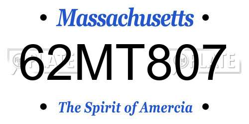 62MT807 Massachusetts License Plate