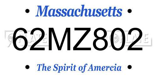 62MZ802 Massachusetts License Plate