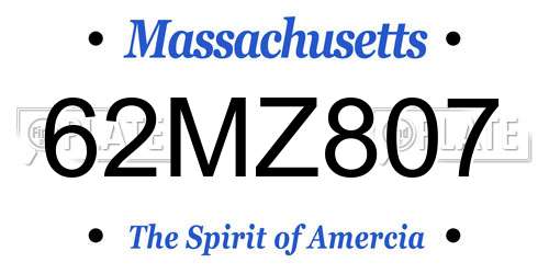 62MZ807 Massachusetts License Plate