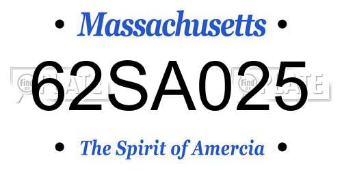 62SA025 Massachusetts License Plate
