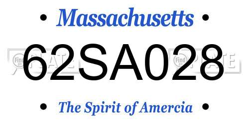 62SA028 Massachusetts License Plate