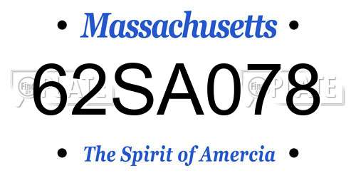 62SA078 Massachusetts License Plate