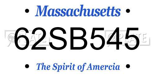 62SB545 Massachusetts License Plate