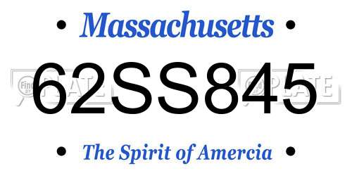 62SS845 Massachusetts License Plate