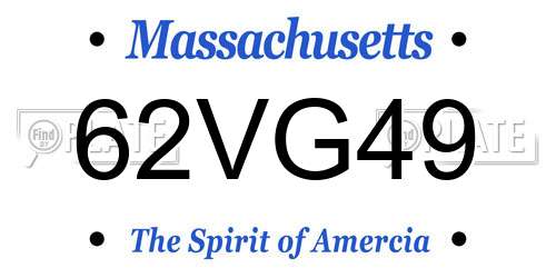 62VG49 Massachusetts License Plate