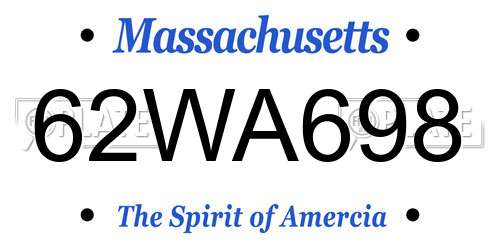 62WA698 Massachusetts License Plate