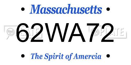 62WA72 Massachusetts License Plate
