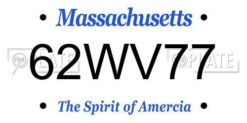 62WV77 Massachusetts License Plate