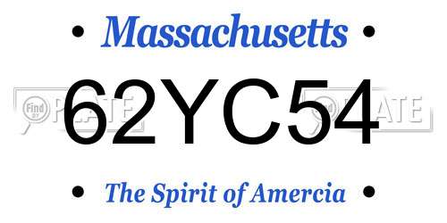 62YC54 Massachusetts License Plate