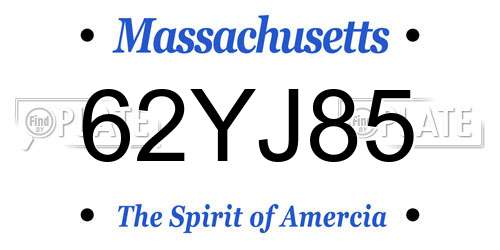 62YJ85 Massachusetts License Plate