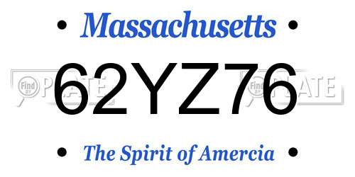 62YZ76 Massachusetts License Plate