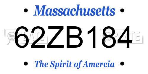 62ZB184 Massachusetts License Plate