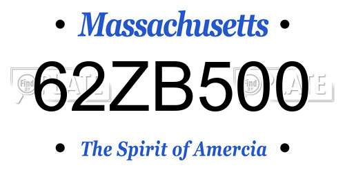 62ZB500 Massachusetts License Plate