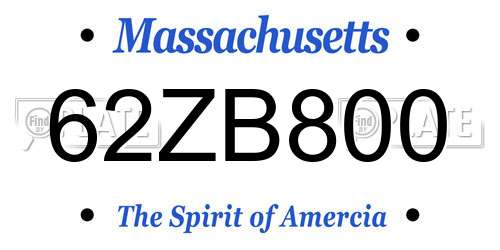 62ZB800 Massachusetts License Plate