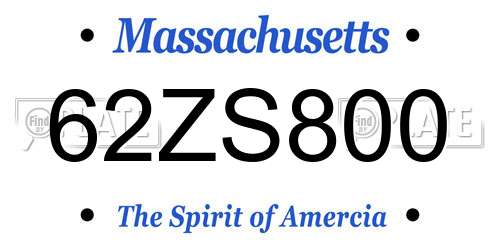 62ZS800 Massachusetts License Plate