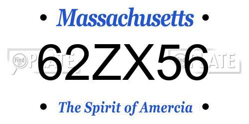 62ZX56 Massachusetts License Plate